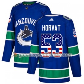 Vancouver Canucks Bo Horvat 53 Adidas 2017-2018 Blauw USA Flag Fashion Authentic Shirt - Mannen